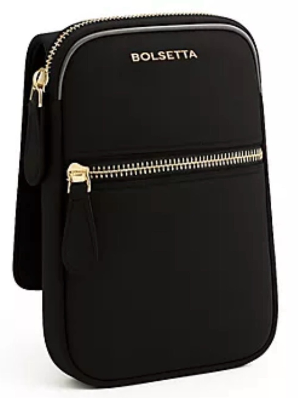 Bolsetta Black Crossbody Phone Bag with Gold Hardware